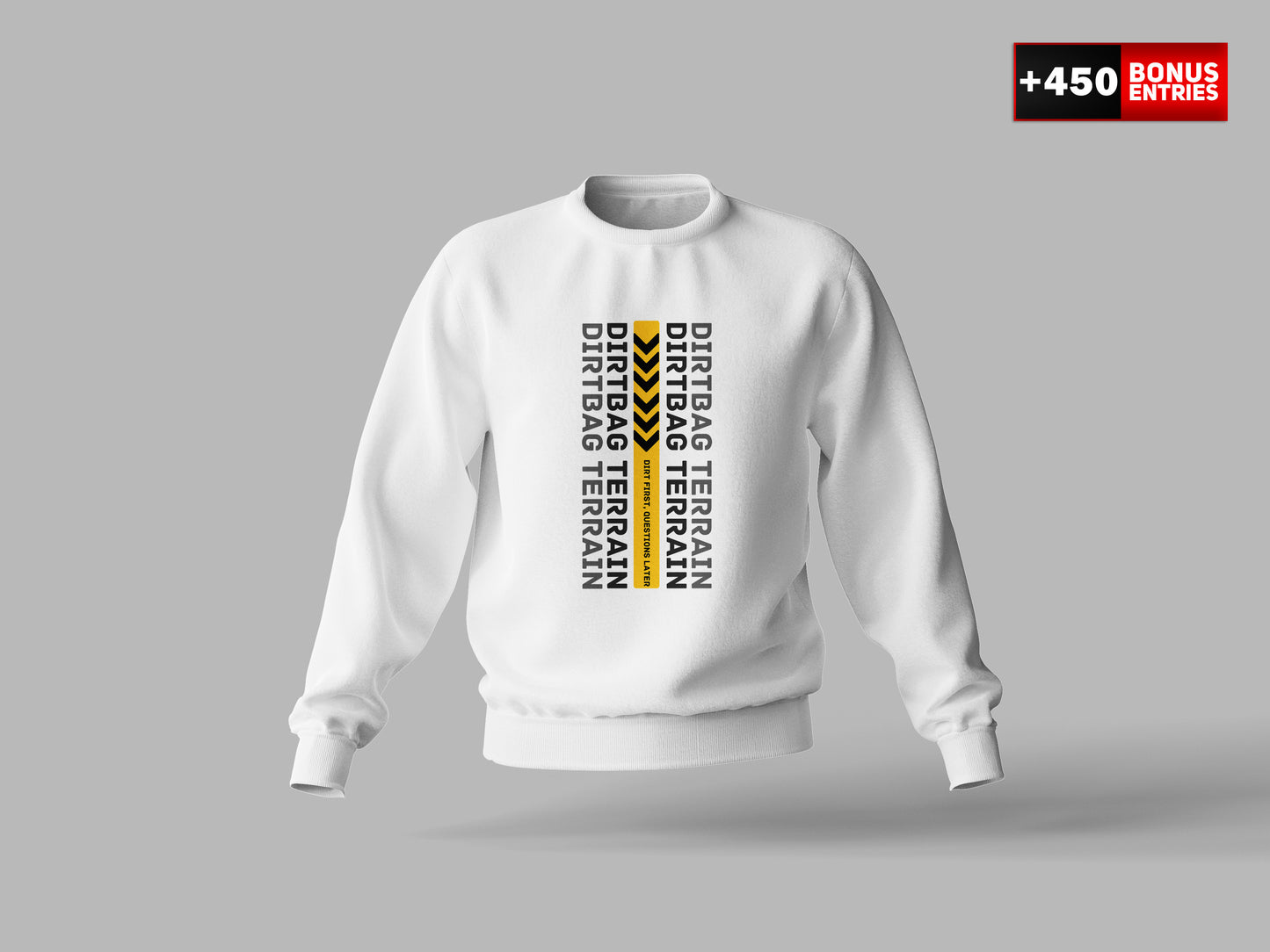 White Sweatshirt "Dirt First, Questions Later" - Crew Neck