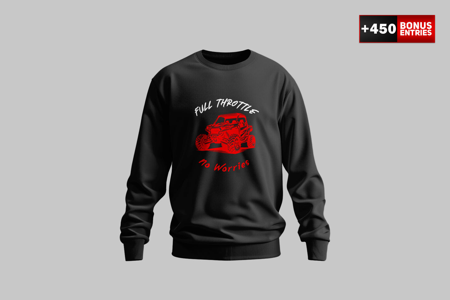 White Sweatshirt "Full Throttle, No Worries" - Crew Neck
