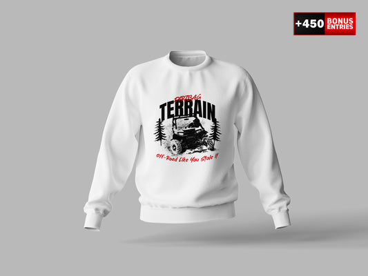 White Sweatshirt "Off-Road Like You Stole It" - Crew Neck