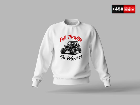 White Sweatshirt "Full Throttle, No Worries" - Crew Neck