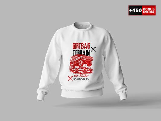 White Sweatshirt "No Roads? No Problem" - Crew Neck