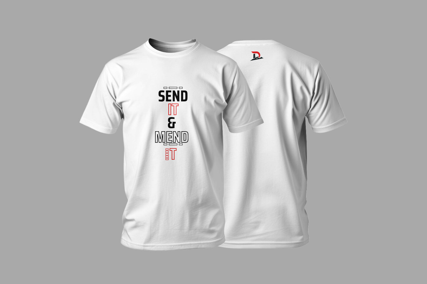 Classic White T-Shirt "Send It & Mend It" - Crew Neck - Unisex
